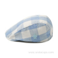 Cotton checked beret with embroidery